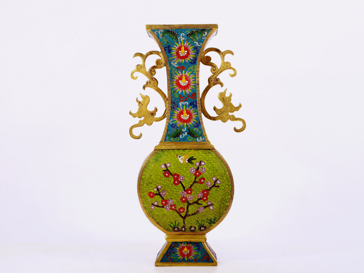 A pair of cloisonné flower and bird pattern amphora