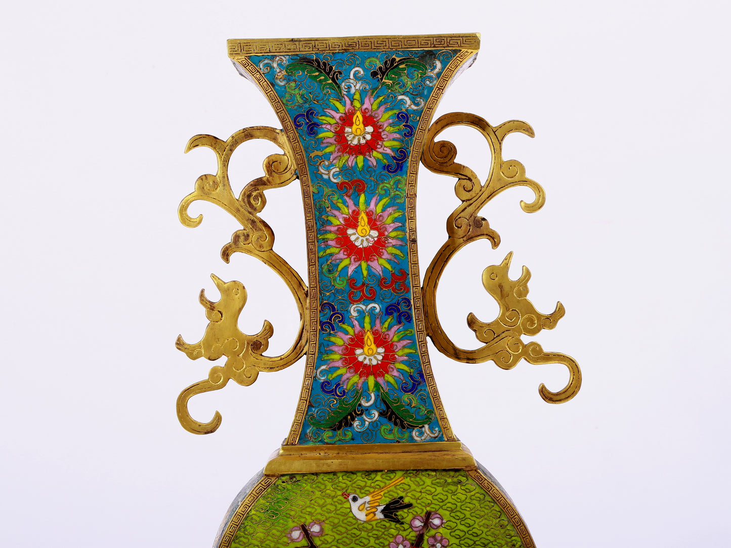 A pair of cloisonné flower and bird pattern amphora