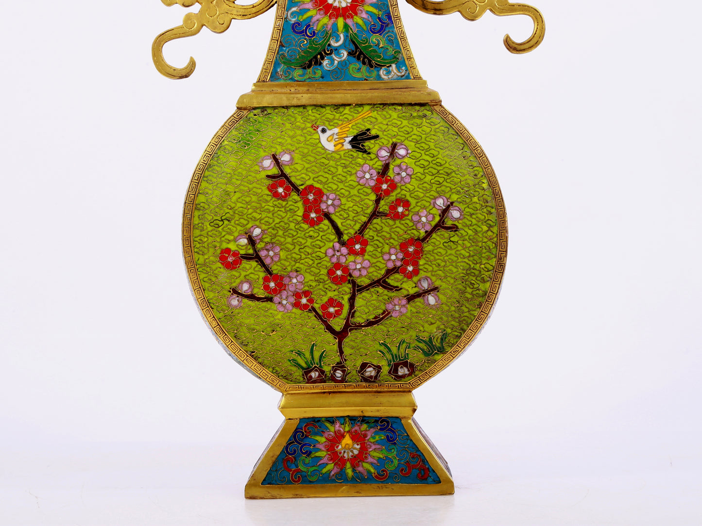 A pair of cloisonné flower and bird pattern amphora