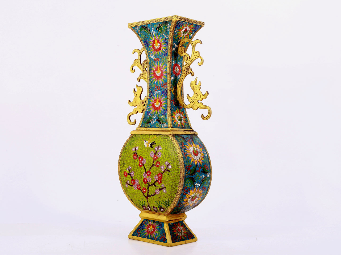 A pair of cloisonné flower and bird pattern amphora