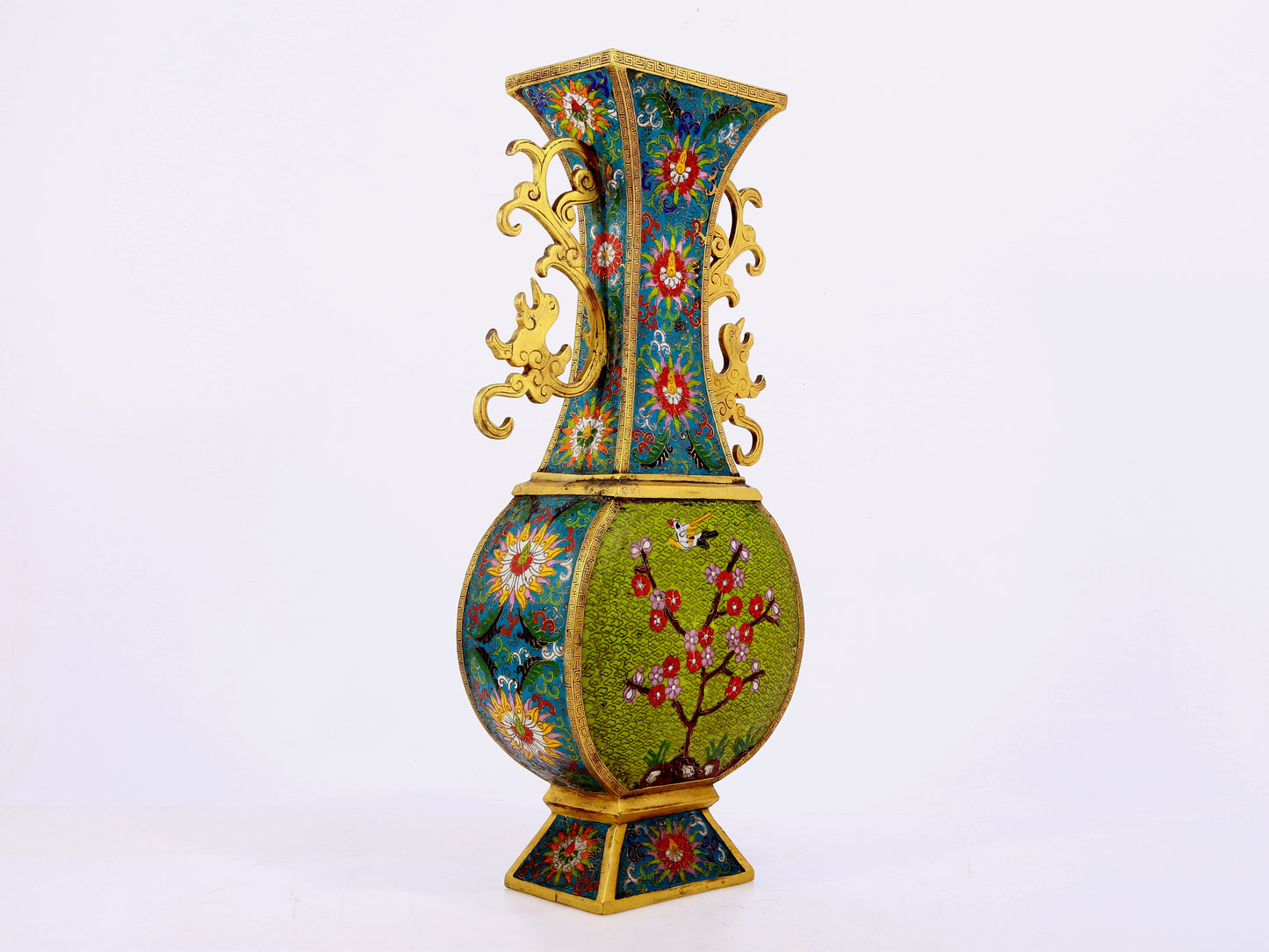 A pair of cloisonné flower and bird pattern amphora