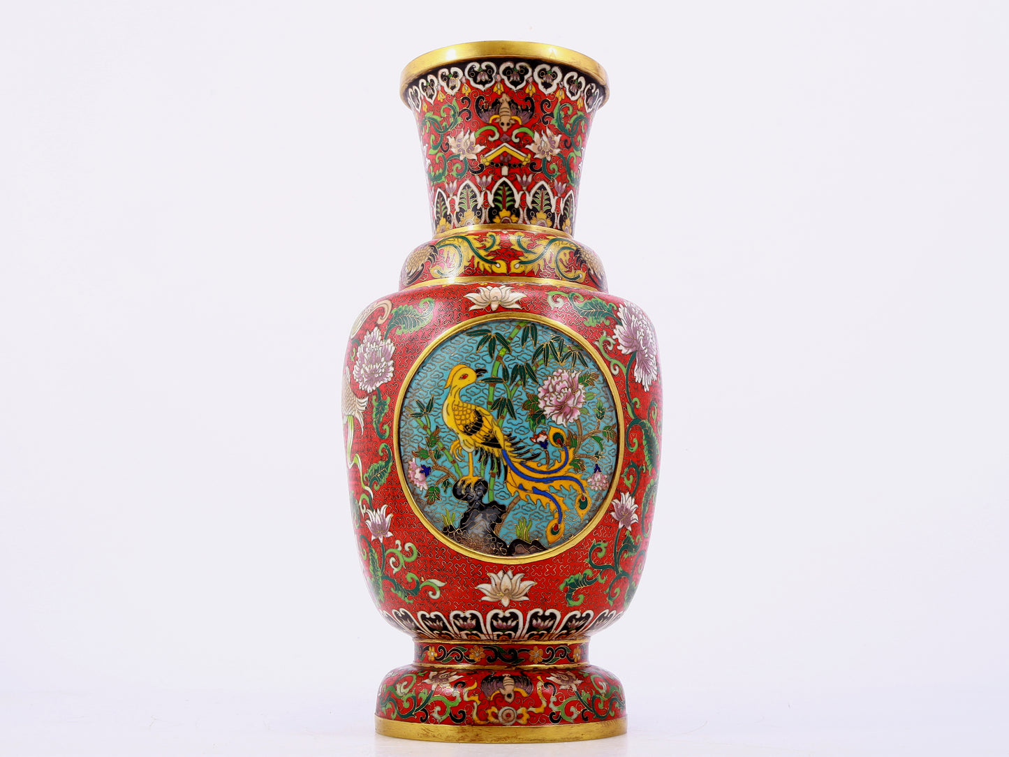 A pair of cloisonné and phoenix pattern vases