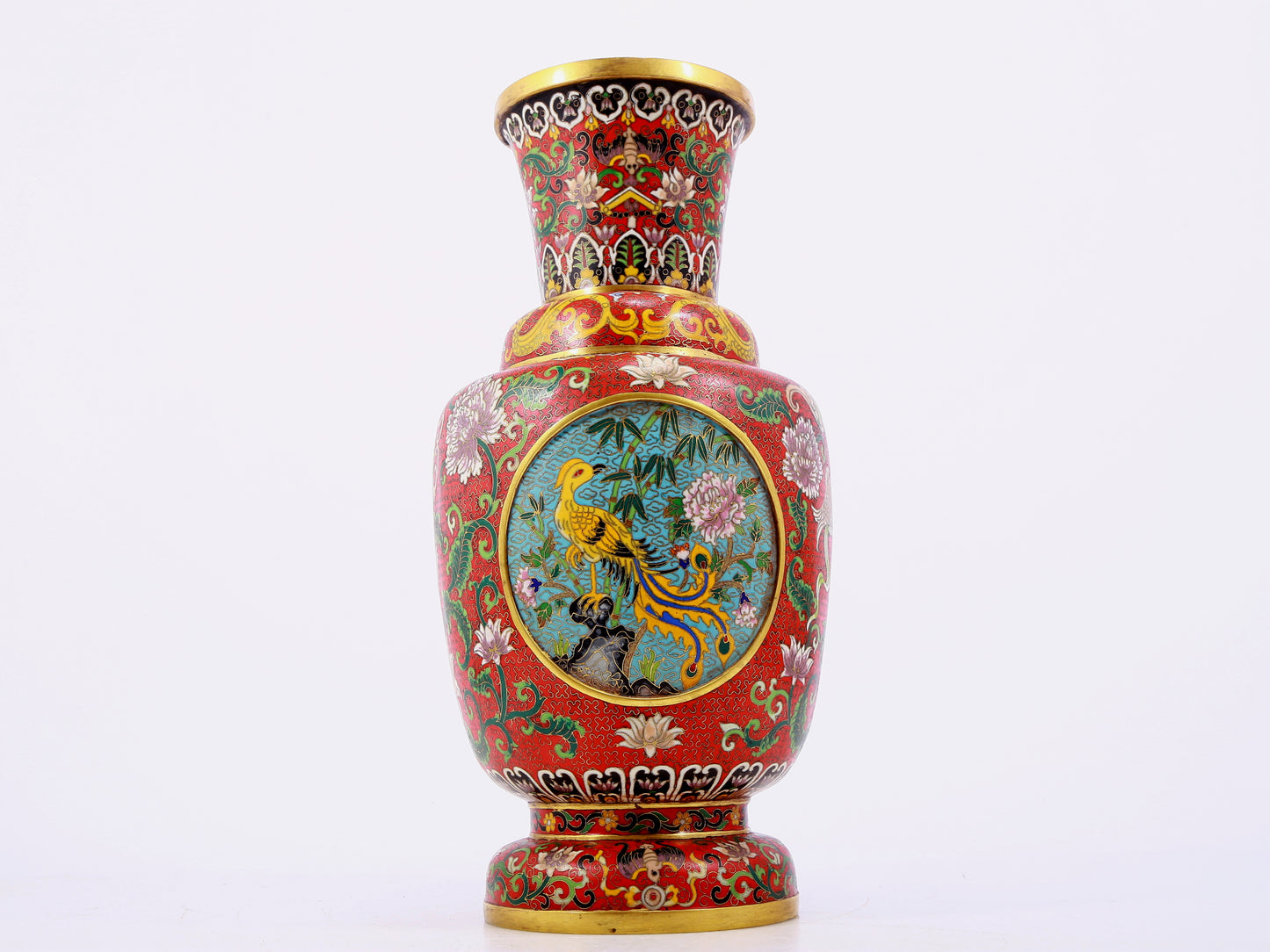 A pair of cloisonné and phoenix pattern vases