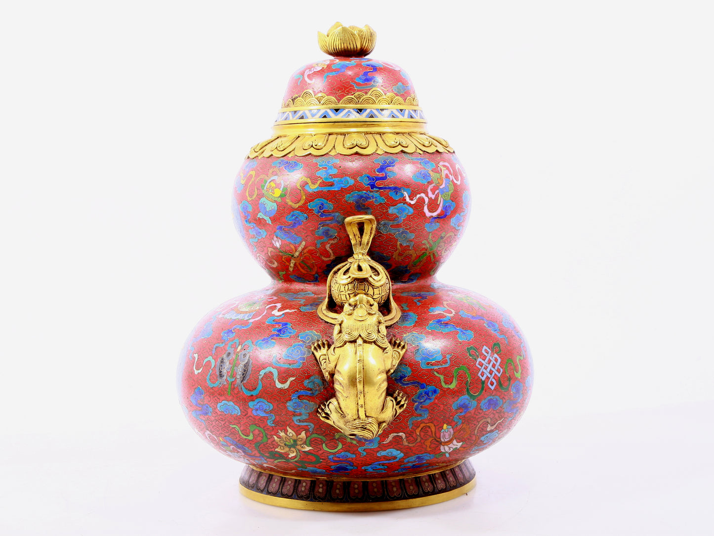 A cloisonné-shaped gourd-shaped lion-ear jar with entwining lotus pattern