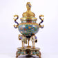 A cloisonné lotus pattern two-eared three-legged incense burner with lid