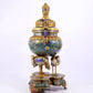 A cloisonné lotus pattern two-eared three-legged incense burner with lid