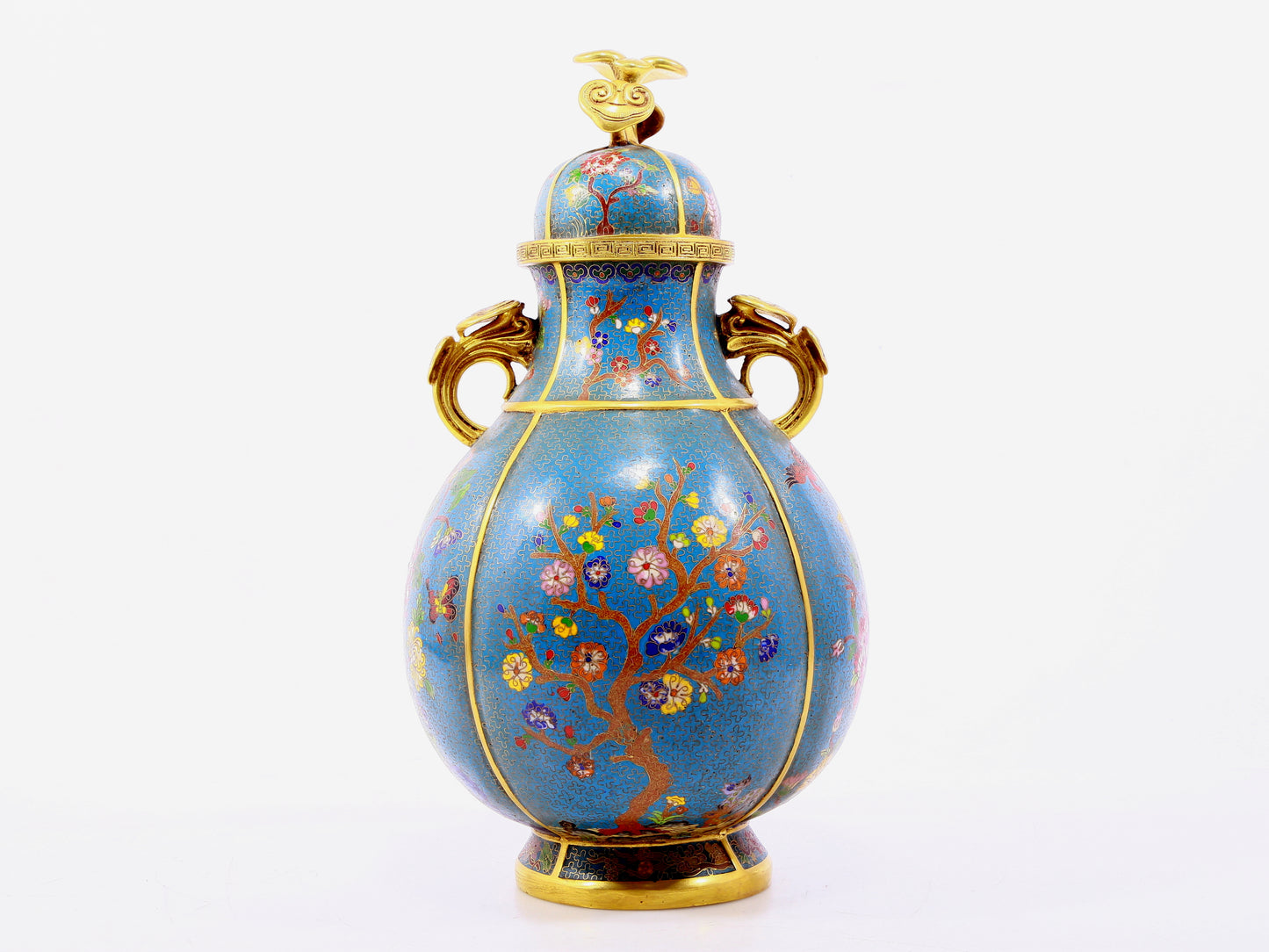 A pair of cloisonne flower and bird pattern amphora