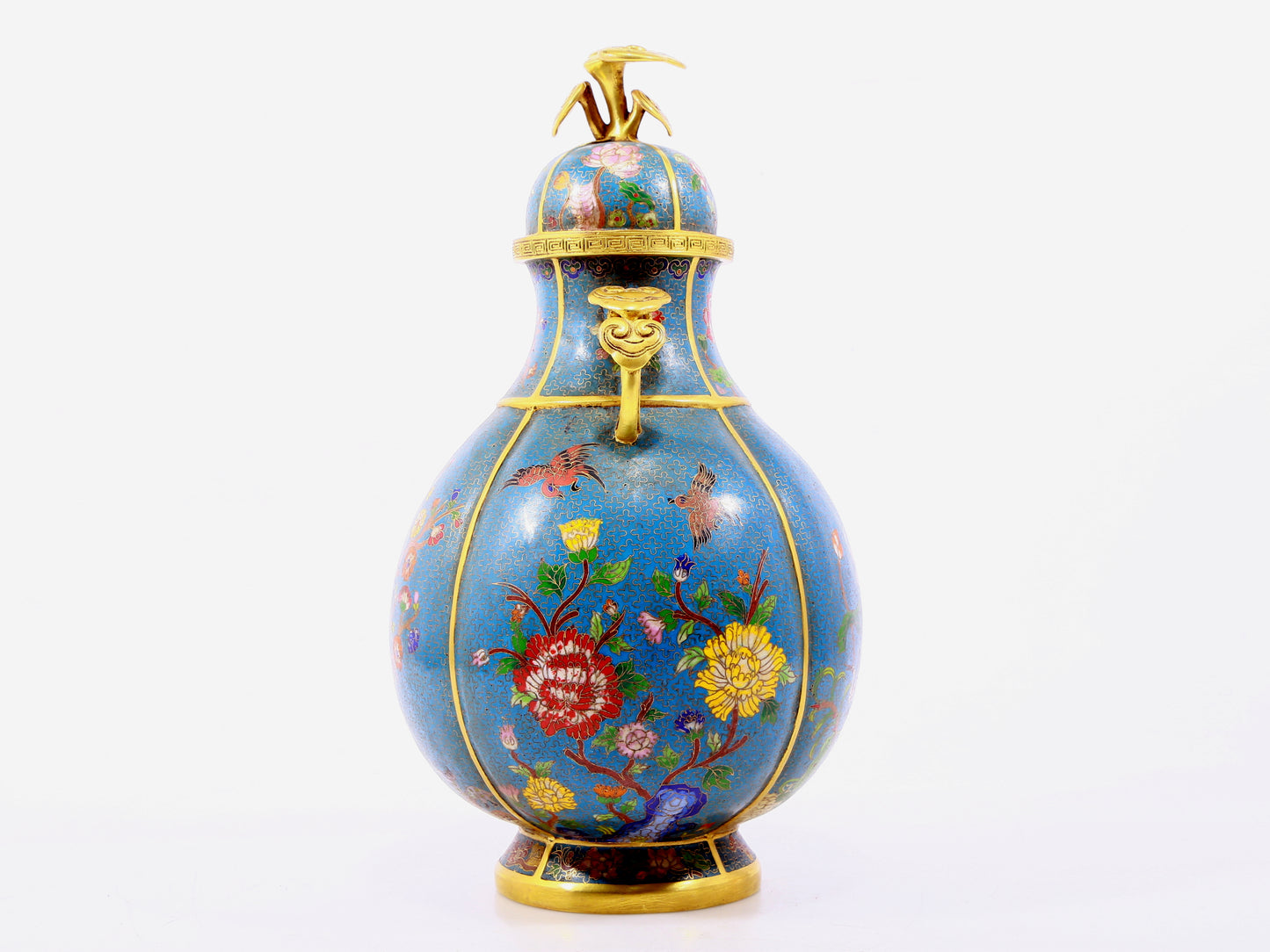 A pair of cloisonne flower and bird pattern amphora