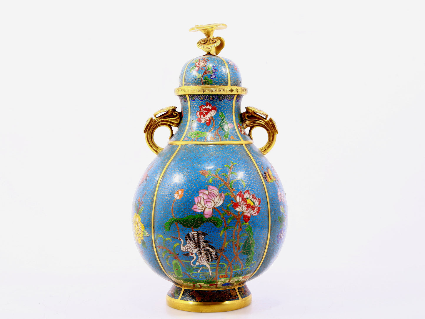 A pair of cloisonne flower and bird pattern amphora