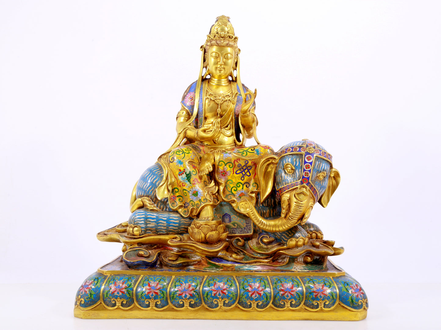 Cloisonné statue of Puxian Bodhisattva and Manjushri Bodhisattva