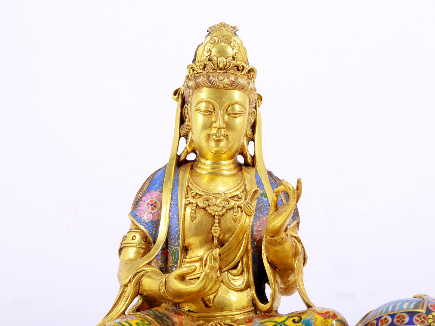 Cloisonné statue of Puxian Bodhisattva and Manjushri Bodhisattva