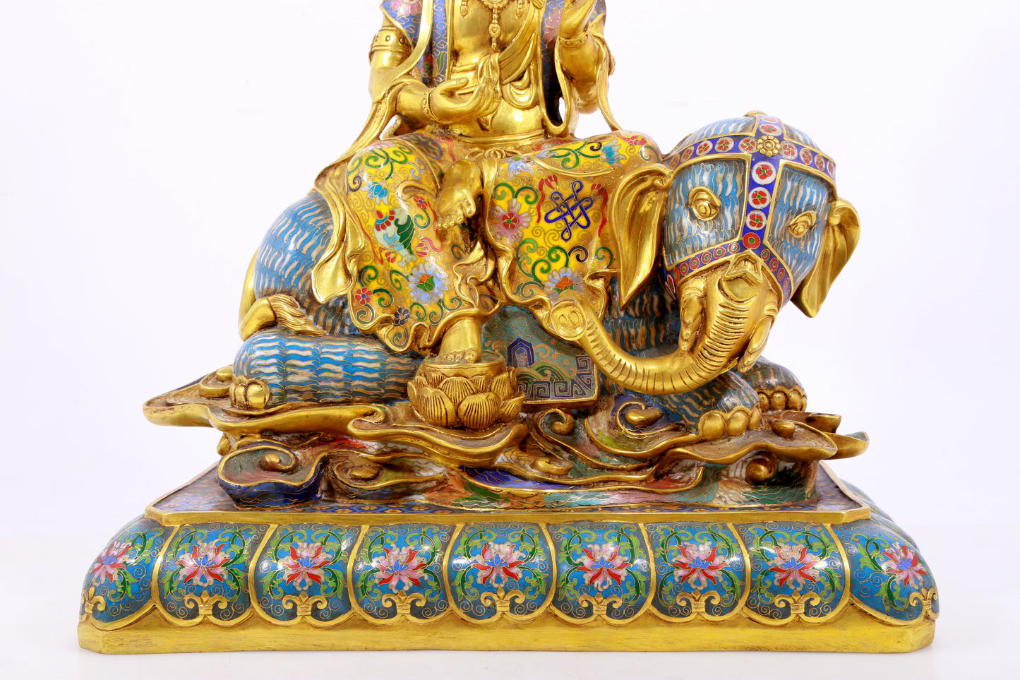 Cloisonné statue of Puxian Bodhisattva and Manjushri Bodhisattva