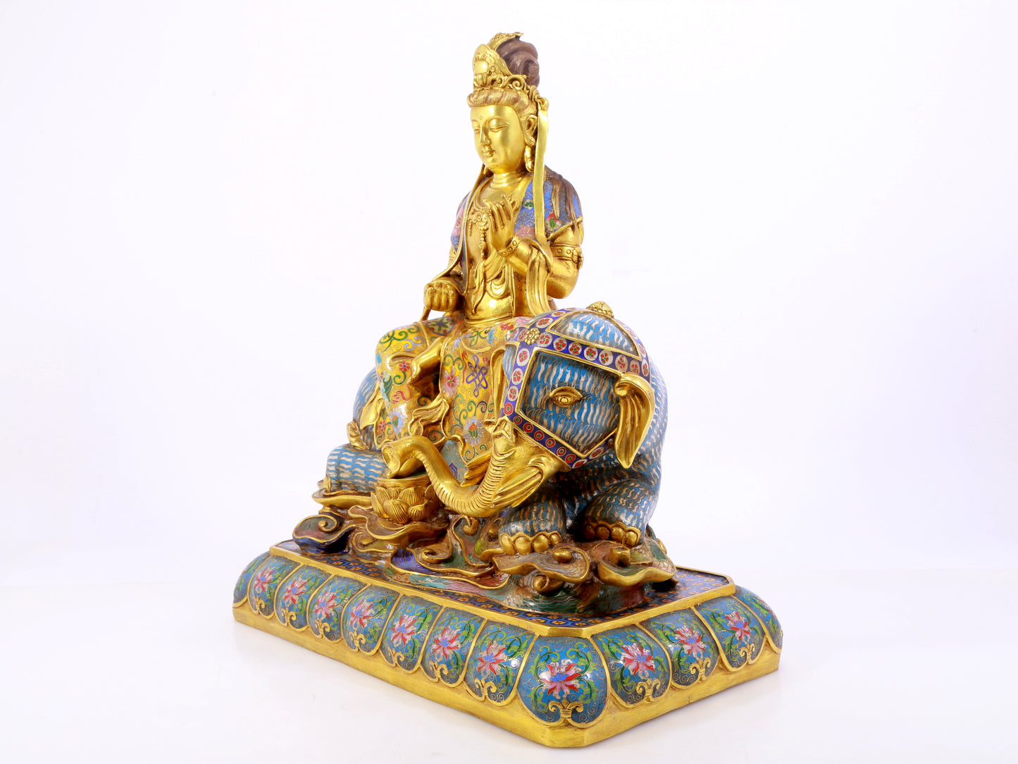 Cloisonné statue of Puxian Bodhisattva and Manjushri Bodhisattva