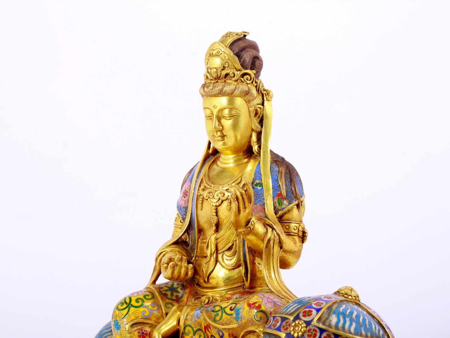 Cloisonné statue of Puxian Bodhisattva and Manjushri Bodhisattva