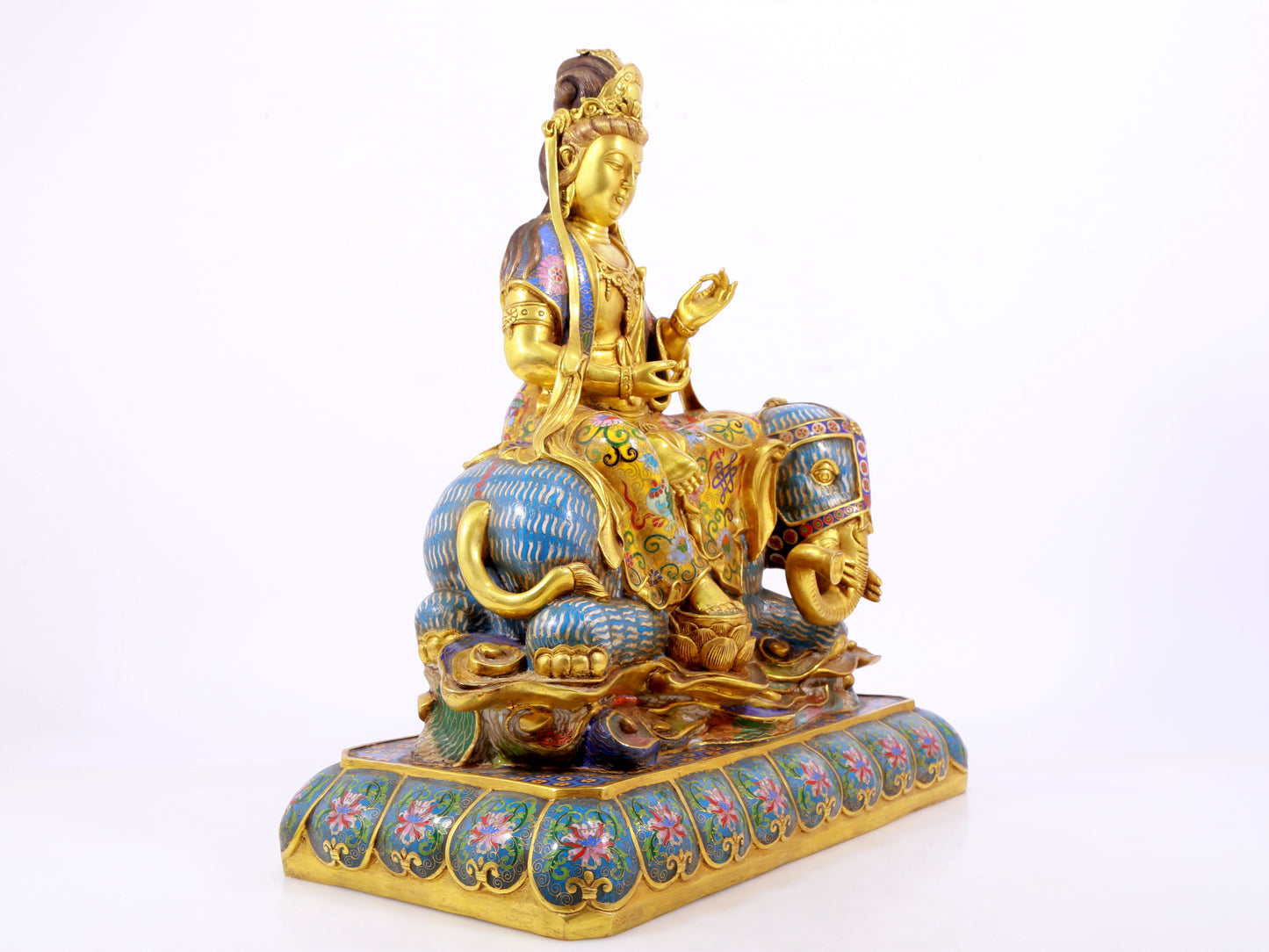 Cloisonné statue of Puxian Bodhisattva and Manjushri Bodhisattva