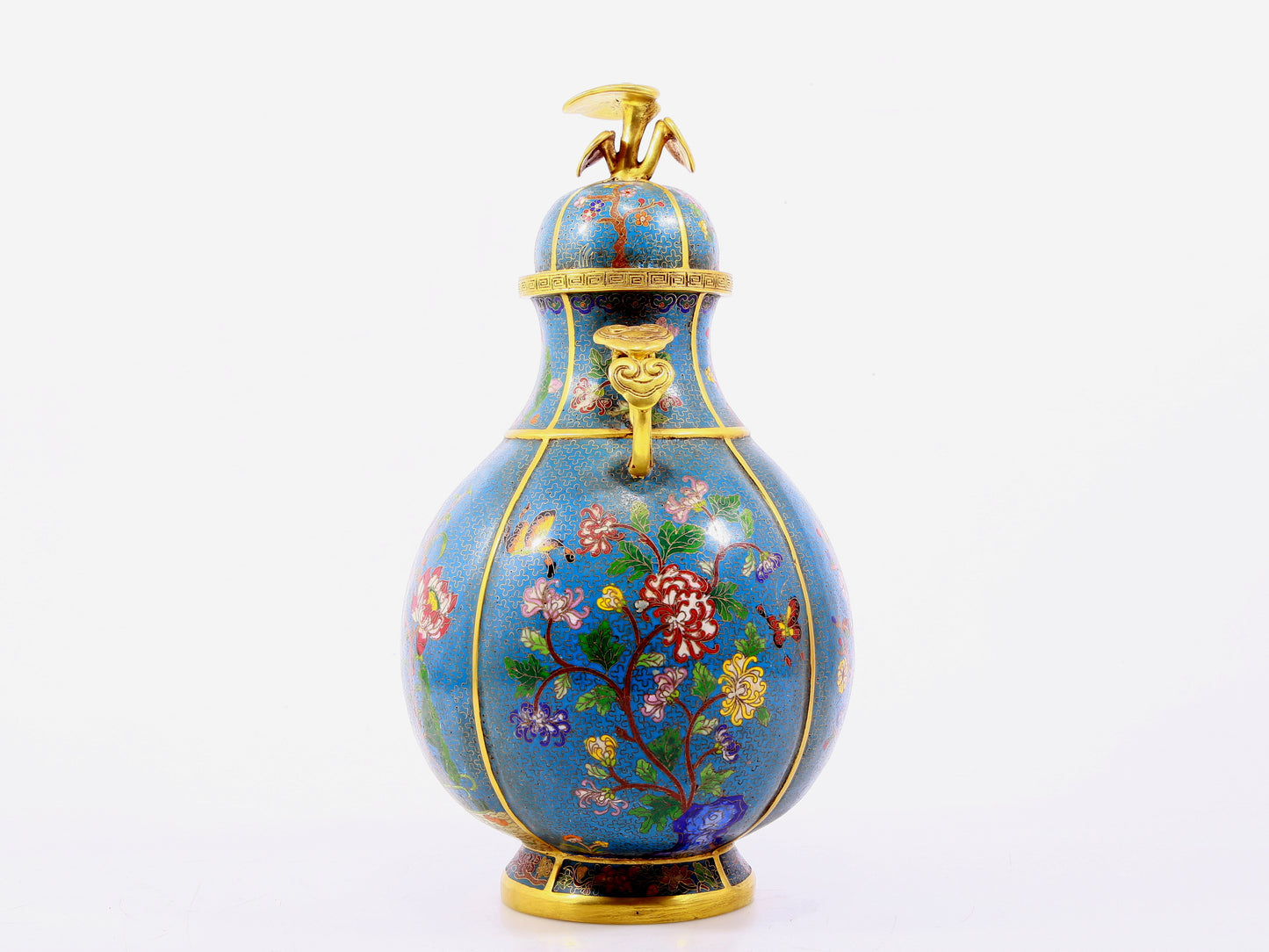 A pair of cloisonne flower and bird pattern amphora