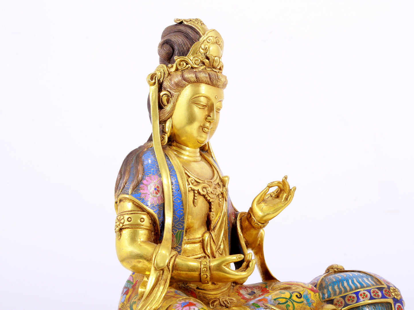 Cloisonné statue of Puxian Bodhisattva and Manjushri Bodhisattva