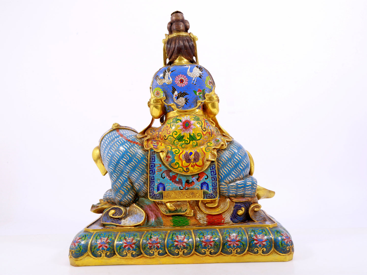 Cloisonné statue of Puxian Bodhisattva and Manjushri Bodhisattva