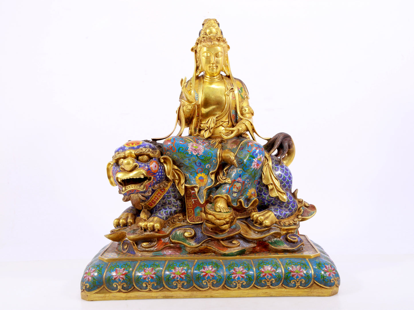 Cloisonné statue of Puxian Bodhisattva and Manjushri Bodhisattva