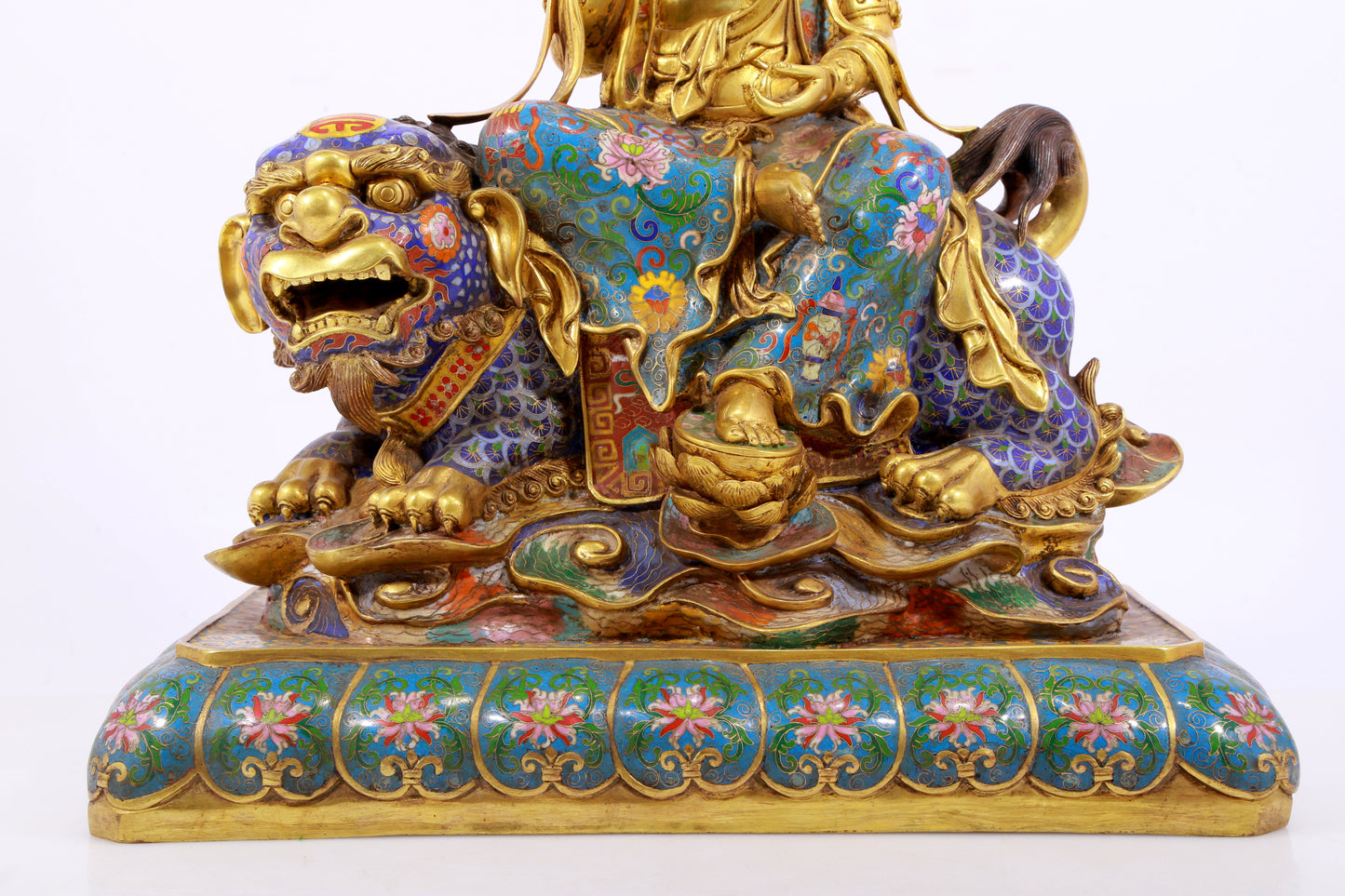 Cloisonné statue of Puxian Bodhisattva and Manjushri Bodhisattva