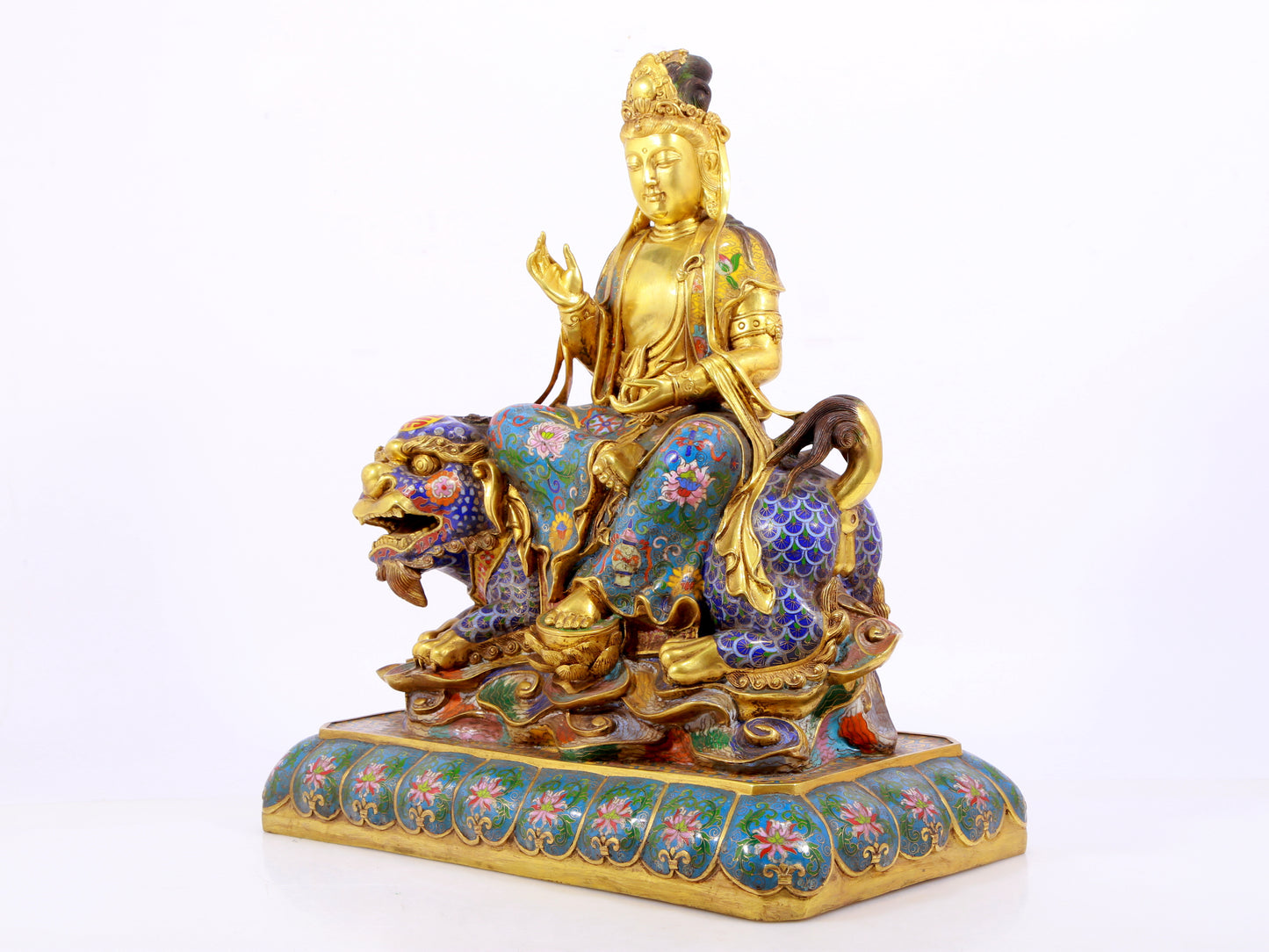 Cloisonné statue of Puxian Bodhisattva and Manjushri Bodhisattva