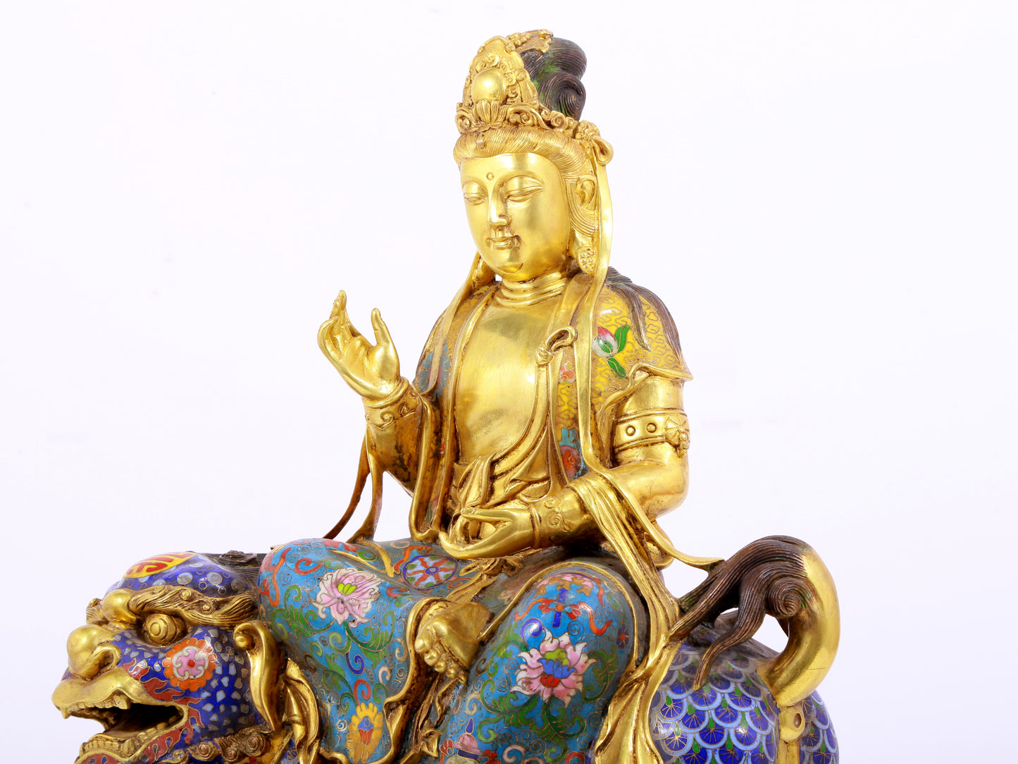 Cloisonné statue of Puxian Bodhisattva and Manjushri Bodhisattva