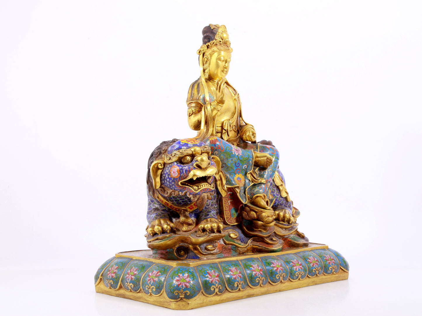 Cloisonné statue of Puxian Bodhisattva and Manjushri Bodhisattva