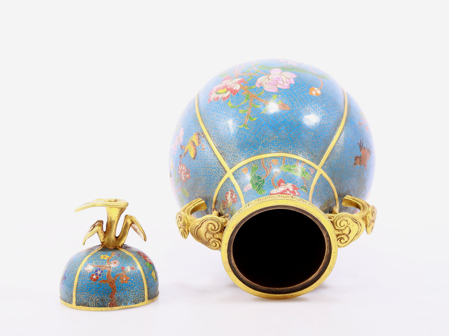 A pair of cloisonne flower and bird pattern amphora