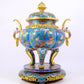 Cloisonné flower and bird pattern double-eared three-legged incense burner with lid