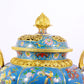 Cloisonné flower and bird pattern double-eared three-legged incense burner with lid