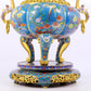 Cloisonné flower and bird pattern double-eared three-legged incense burner with lid