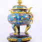 Cloisonné flower and bird pattern double-eared three-legged incense burner with lid