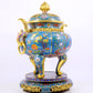 Cloisonné flower and bird pattern double-eared three-legged incense burner with lid