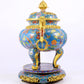 Cloisonné flower and bird pattern double-eared three-legged incense burner with lid