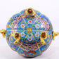 Cloisonné flower and bird pattern double-eared three-legged incense burner with lid