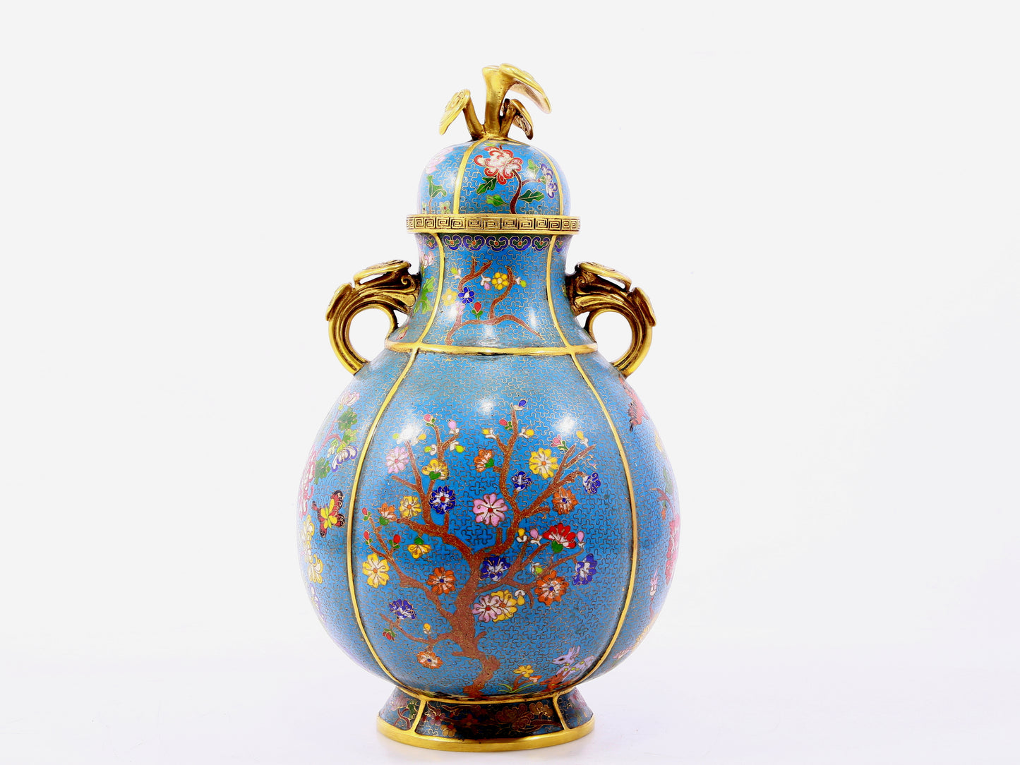 A pair of cloisonne flower and bird pattern amphora