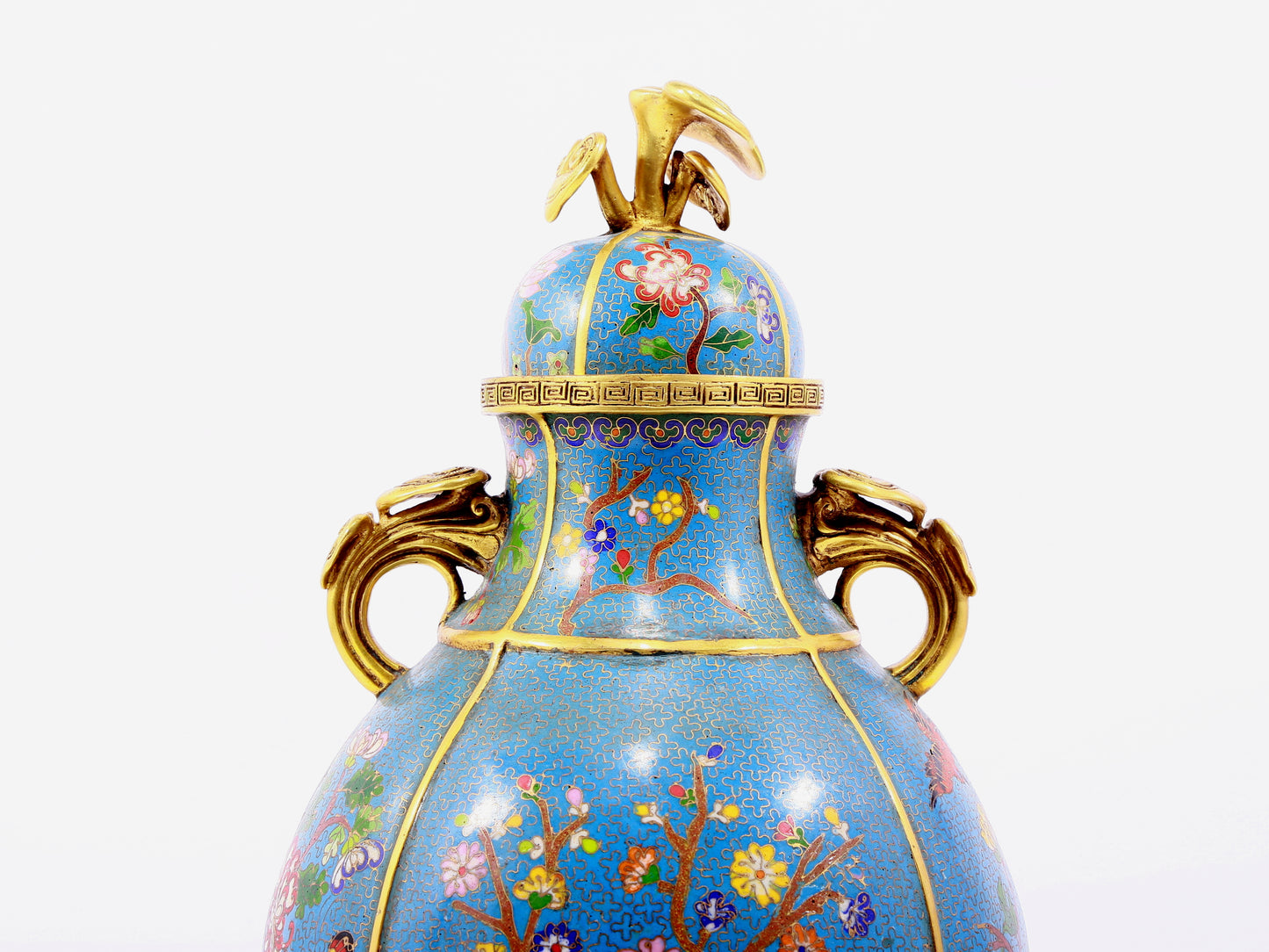 A pair of cloisonne flower and bird pattern amphora