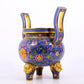 A cloisonné bat pattern two-eared three-legged incense burner