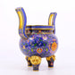 A cloisonné bat pattern two-eared three-legged incense burner