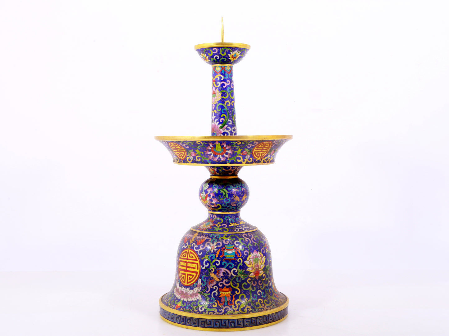 Pair of cloisonné candlesticks with lotus pattern