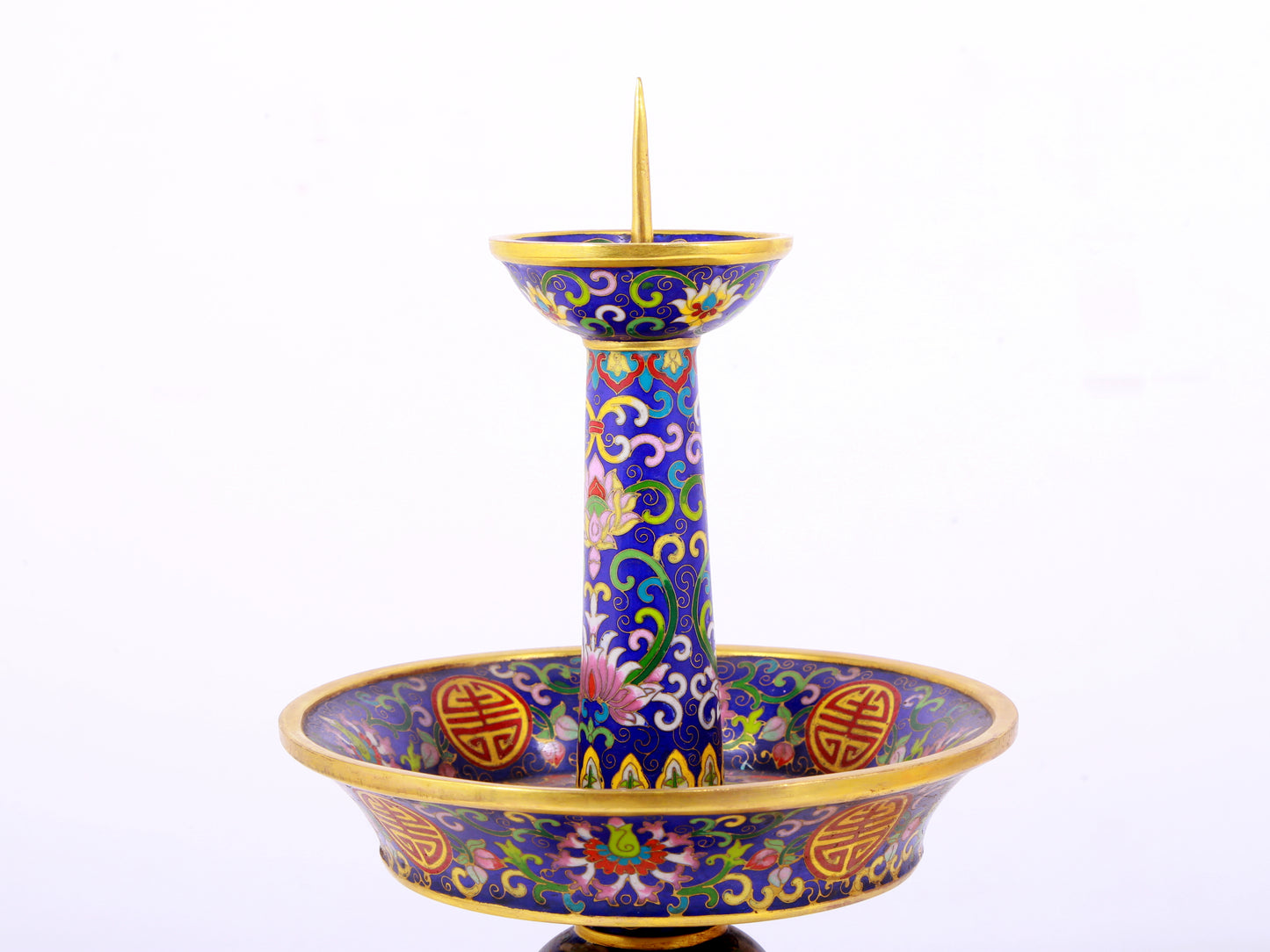 Pair of cloisonné candlesticks with lotus pattern