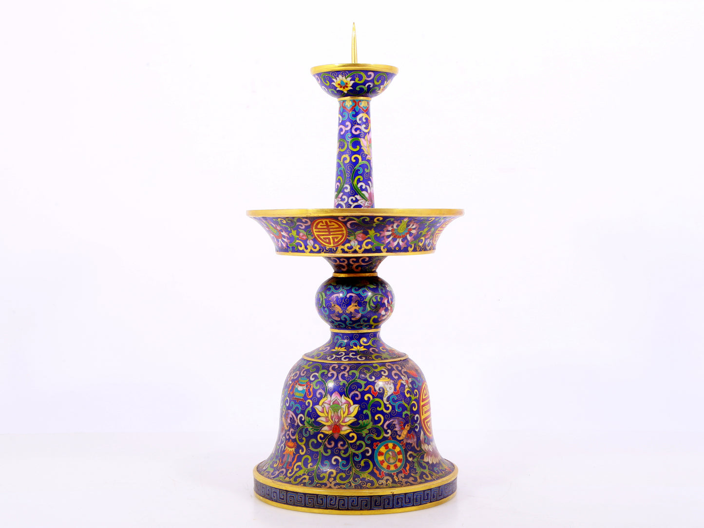 Pair of cloisonné candlesticks with lotus pattern