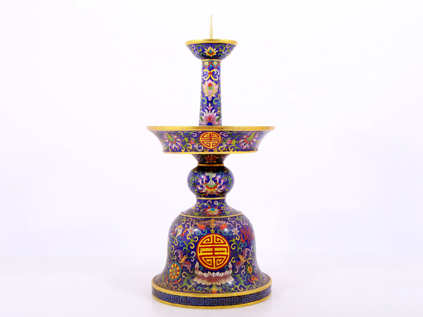 Pair of cloisonné candlesticks with lotus pattern