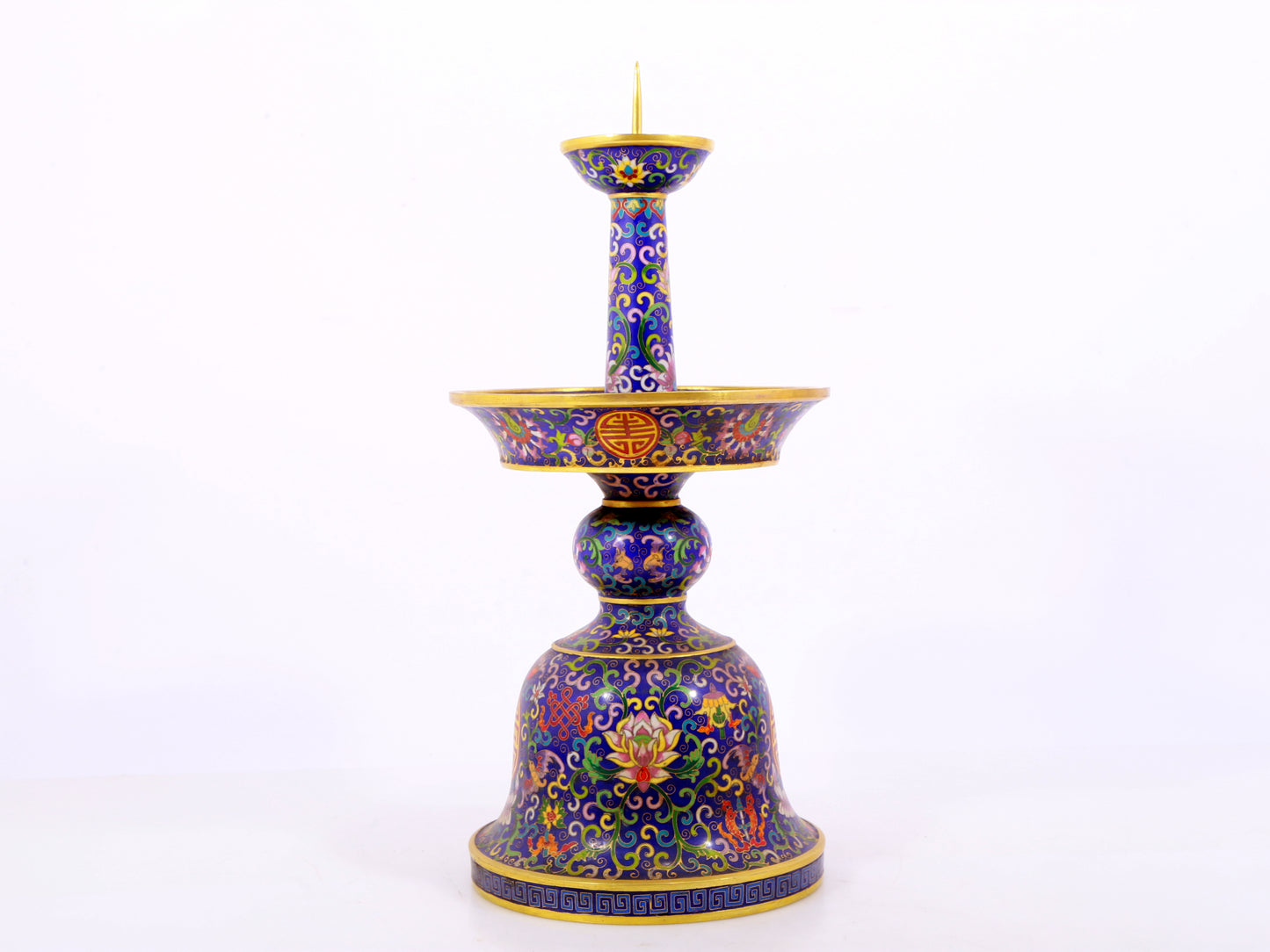 Pair of cloisonné candlesticks with lotus pattern