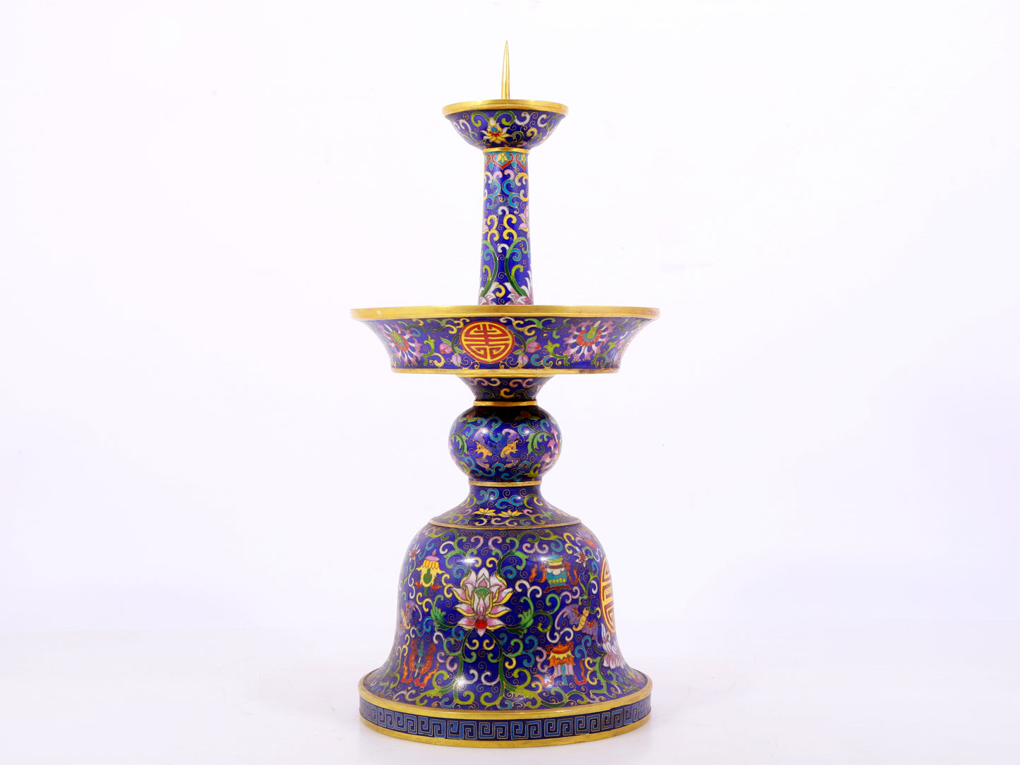 Pair of cloisonné candlesticks with lotus pattern