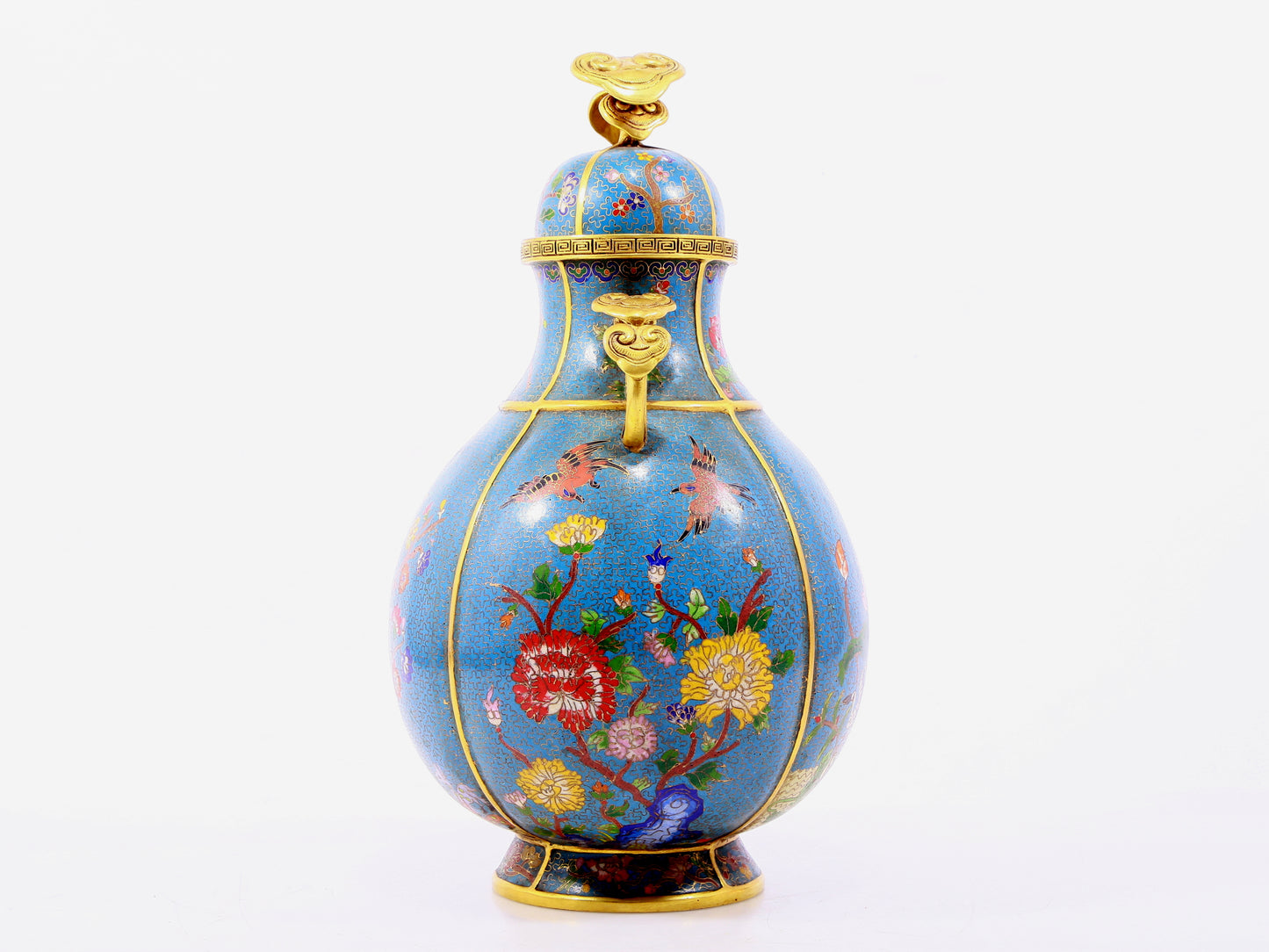 A pair of cloisonne flower and bird pattern amphora