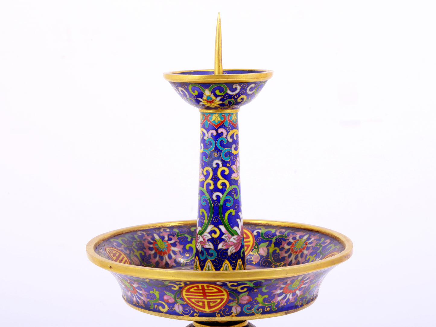 Pair of cloisonné candlesticks with lotus pattern