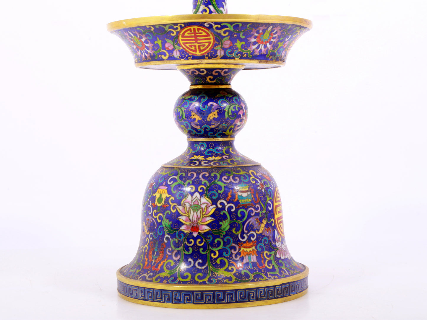 Pair of cloisonné candlesticks with lotus pattern