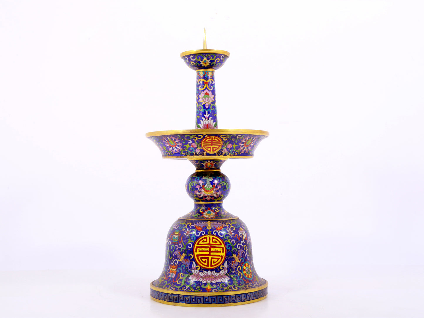 Pair of cloisonné candlesticks with lotus pattern