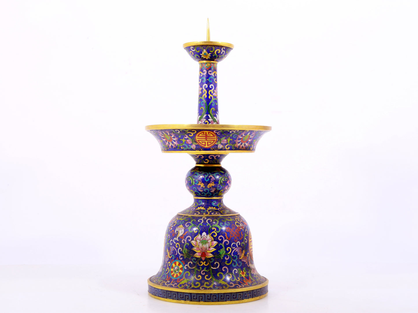 Pair of cloisonné candlesticks with lotus pattern